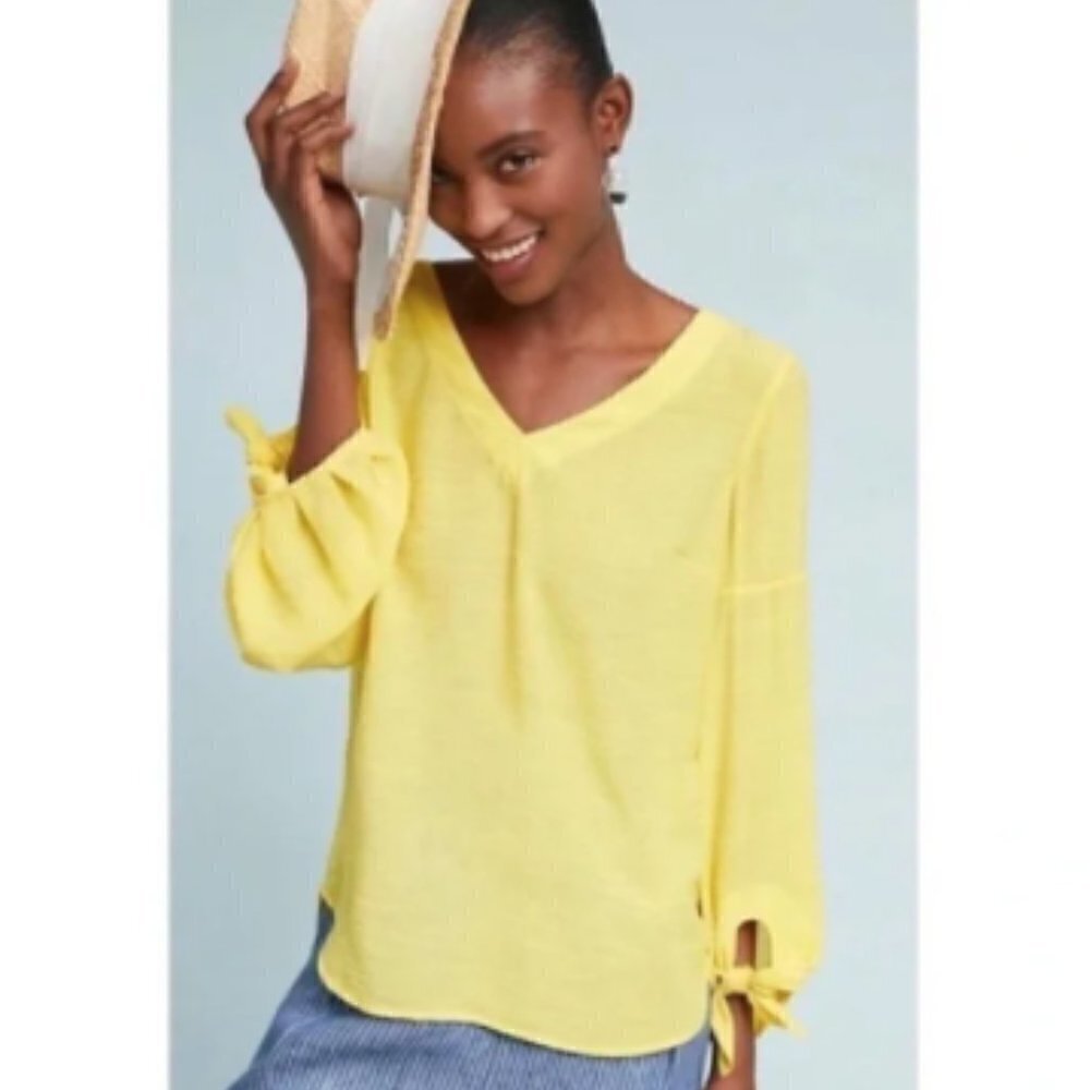 Anthropologie Top Maeve Canary Yellow Verona Tie Sleeve Top, size Small